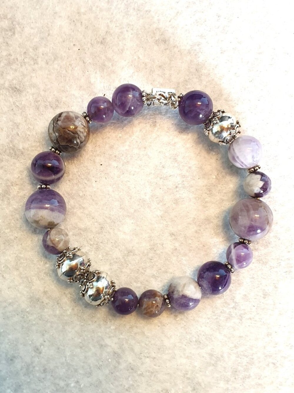 Vintage Meran Balian Natural Amethyst Sterling Silver Bead Bracelet